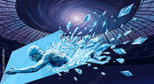 Man swimming through blue water.