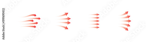 Set of red arrows showing warm air heater direction. Isolated on white background. Perfect for UI UX design, infographic elements, apps, and web interfaces. vector illustration.