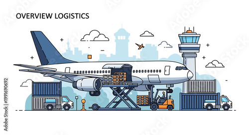 Modern Airplane Loading Cargo at Airport for Global Shipping.