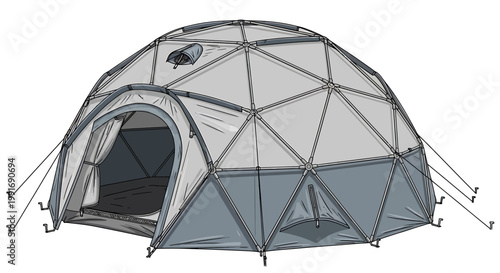 Modern geodesic dome tent for camping and outdoor adventures.