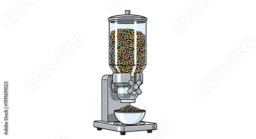 Modern Stainless Steel Cereal Dispenser with Glass Container.