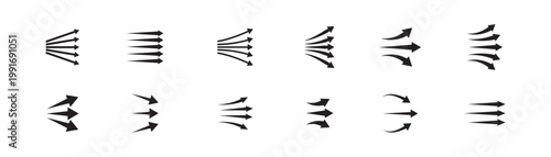Airflow wave arrows icon set. black wave wind flow, ventilation, and direction movement. Perfect for UI UX design, infographic elements, apps, and web interfaces.