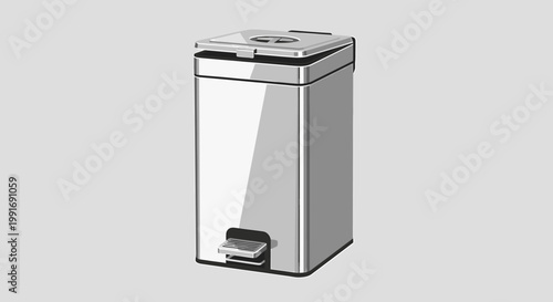Modern stainless steel trash can.