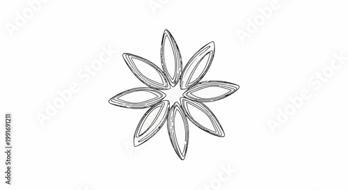 Stylized eight-petal flower outline with a textured, sketchy appearance
