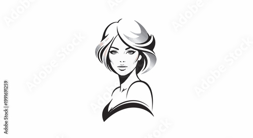 Stylized portrait of a woman with short, layered hair and elegant features