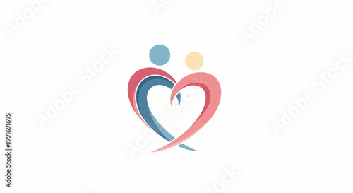 Stylized figures embrace within a heart-shaped embrace, symbolizing connection
