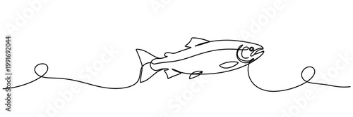 Fish jumping over continuous line in minimalist setting, none editable strokes