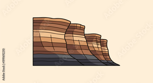Stylized cartoon depiction of layered canyon cliffs with warm earth tones