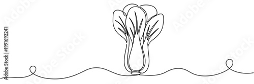 Bok choy sprouting on continuous line above wavy baseline, none editable strokes