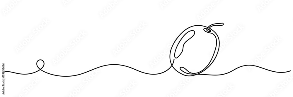 Obraz premium Plum rolling on continuous line across white minimalist background, none editable strokes