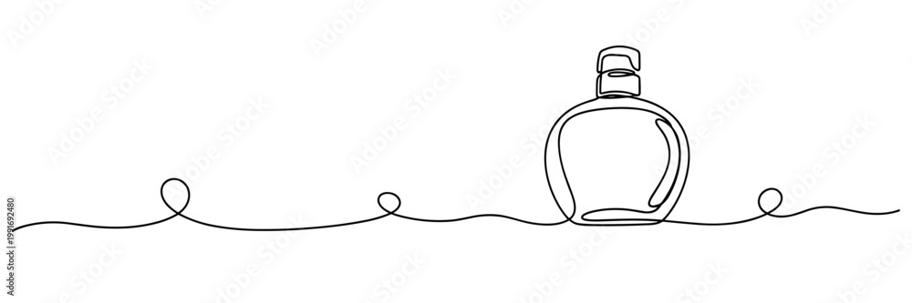 Fototapeta premium Perfume bottle sitting on continuous line with minimal base, none editable strokes