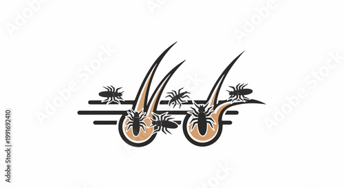Stylized illustration of hair strands with insect-like creatures