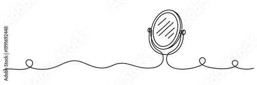 Oval mirror standing on continuous line minimal setting, none editable strokes