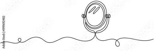 Vanity mirror standing on continuous line tabletop surface, none editable strokes