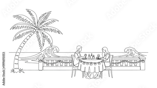 Couple on vacation at beachside resort.