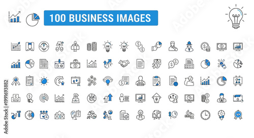 Collection of 100 professional business and finance icons for digital use