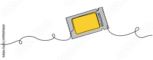 Condom package resting on continuous line white background. no editable strokes