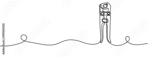 Hand tool positioned upright on continuous line minimal backdrop. no editable strokes