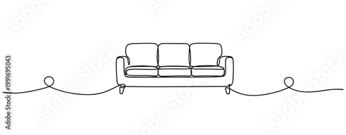 Three seat sofa centered on white background with looping line. no editable strokes