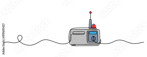 Retro radio connected by cable resting on white background. no editable strokes