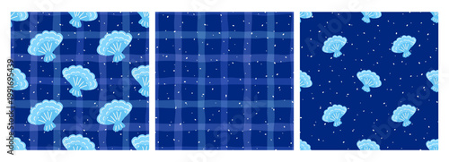 Vector sea ocean seamless abstract print pattern with shell. Seaside decorative graphic illustration simple aquatic doodle elements. Conch and oyster through continuous pastel.