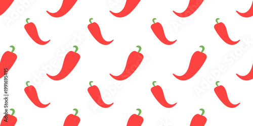 Pattern seamless and vector chili background with hot illustration. Red chilli pepper and paprika for spicy texture. Vibrant vegetable food spice design featuring jalapeno or cayenne.
