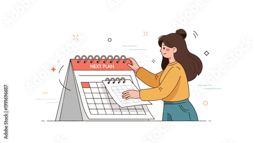 Young caucasian female planning with calendar for upcoming tasks or events