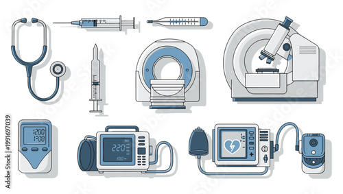 Medical Equipment and Healthcare Line Icons Vector Set