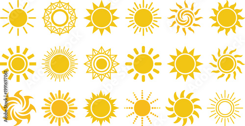 Sun icons vector isolated on white background. Shine sun ray set. Sunshine vector sign. Sunset icon collection. vector illustration.