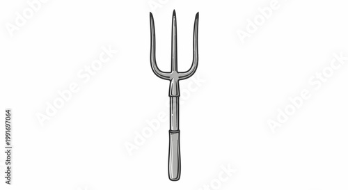 Stylized illustration of a three-pronged pitchfork with a metal finish