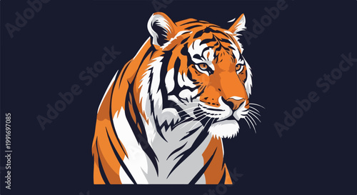 Stylized illustration of a tiger's head in profile, dark background