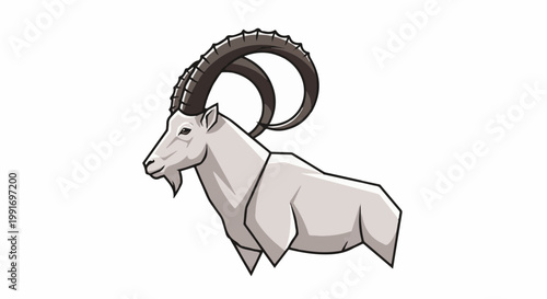 Stylized illustration of a white mountain goat with large curved horns