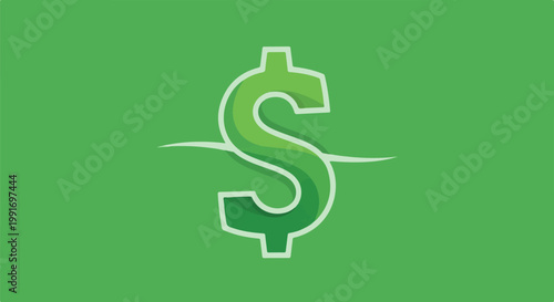 Stylized green dollar sign with a white outline against green