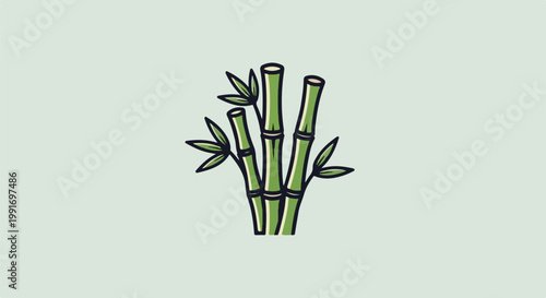 Stylized green bamboo stalks with leaves, light background