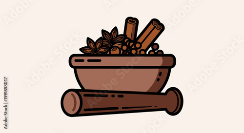 Mortar and pestle with spices.