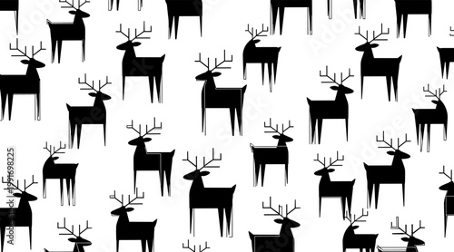 Deer silhouettes standing in repeated pattern on white background, no seamless