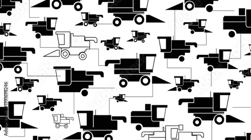 Combine harvester icons repeated across white agricultural pattern, no seamless