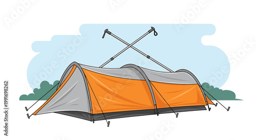 Orange and gray portable travel tent.
