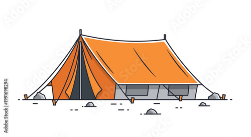 Orange camping tent illustration isolated on white background for outdoor adventure.
