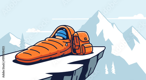 Orange hiking boot on ice shelf.