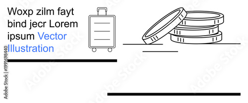 Travel, savings, finance management, budgeting, trip planning, business expenses. Minimalistic suitcase and stacked coins. Travel and savings highlighted as core