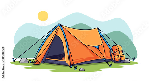 Orange Tent for Camping Outdoors.
