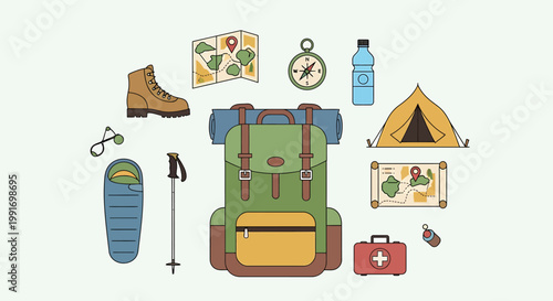 Outdoor Adventure Gear Collection for Hiking and Camping.
