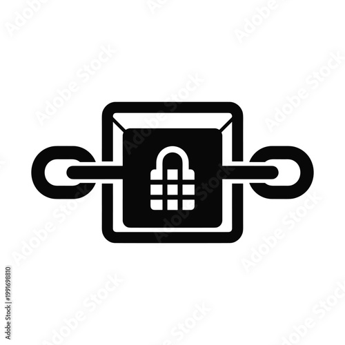 Black of a locked block connected by chains on a white background, security digital