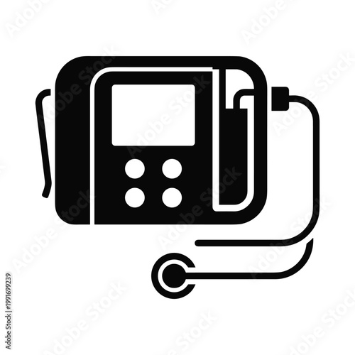 Black and white of a portable medical device with a screen and probe technology