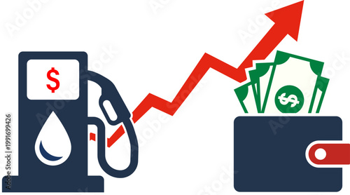 Fuel Price Increase Impact on Spending – Rising Energy Cost and Wallet Expense Growth Illustration