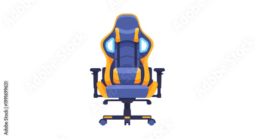 Blue and yellow ergonomic office chair with armrests