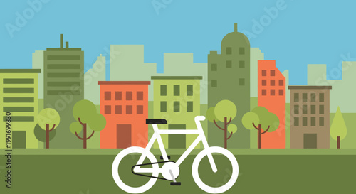 cityscape with bicycle in green park
