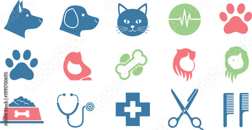 Veterinary medicine icons pets healthcare and animal care symbols