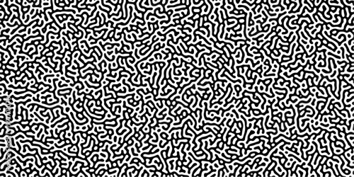 Turing reaction diffusion monochrome seamless pattern with chaotic motion .Linear design with biological shapes. Organic lines in memphis. abstract turing organic wallpaper background .